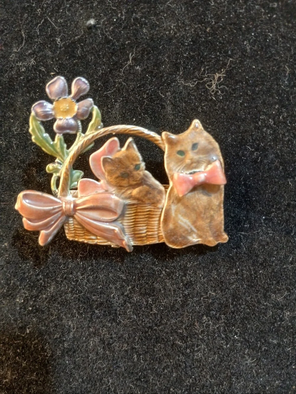 Kenneth Cole Cat Basket Enamel Pin - Pink Bow & Flower